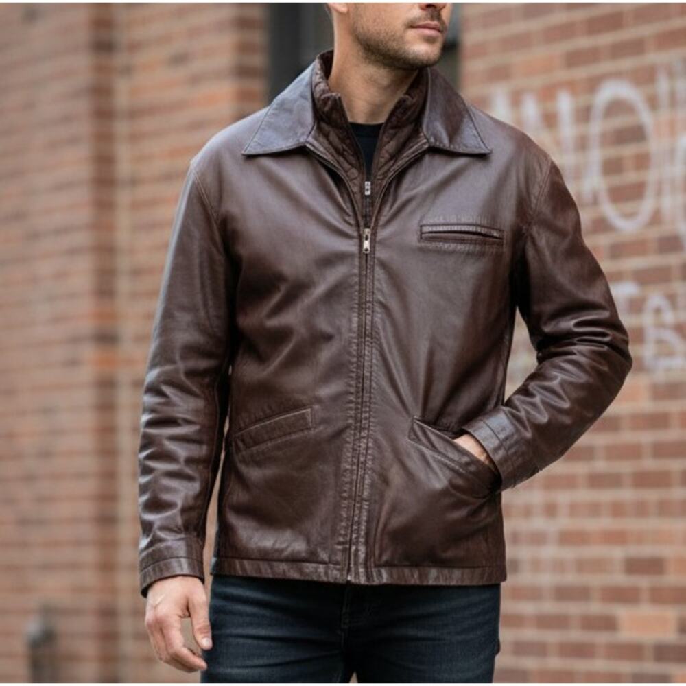 VTG 90s J. Riggings Genuine Leather Bomber Jacket - L - Quilted Lining